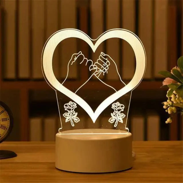 Luz Nocturna LED en Forma de Corazón 3D Romántica de Sterling
