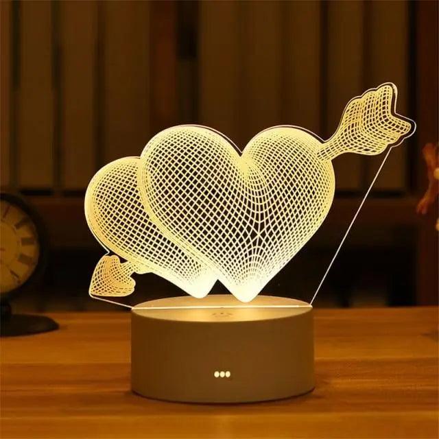 Luz Nocturna LED en Forma de Corazón 3D Romántica de Sterling