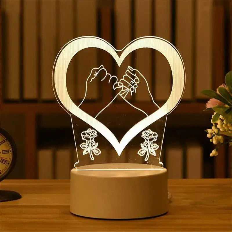 Luz Nocturna LED en Forma de Corazón 3D Romántica de Sterling