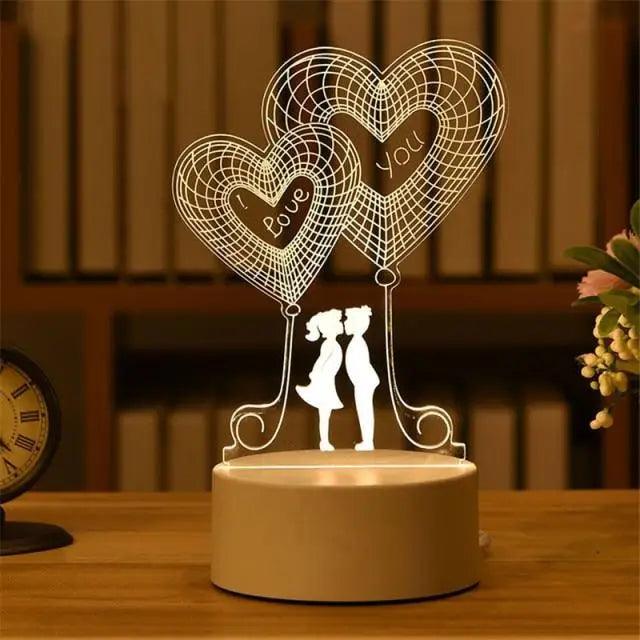 Luz Nocturna LED en Forma de Corazón 3D Romántica de Sterling