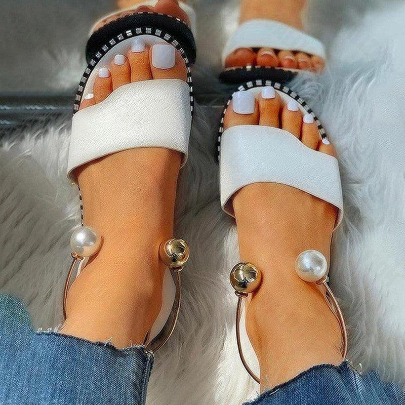 Sandales à talons ouverts en perles élégantes pour femmes d'été
