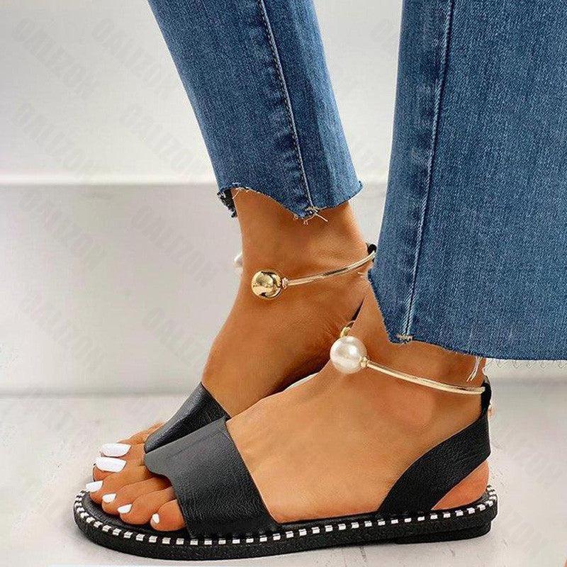 Sandales à talons ouverts en perles élégantes pour femmes d'été