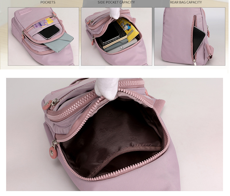 New trendy and fashionable multi-layer chest bag for women, simple and lightweight nylon fabric shoulder bag, Korean version leisure travel crossbody backpack - Korvel