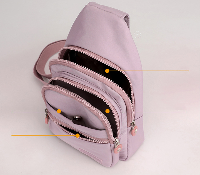 New trendy and fashionable multi-layer chest bag for women, simple and lightweight nylon fabric shoulder bag, Korean version leisure travel crossbody backpack - Korvel