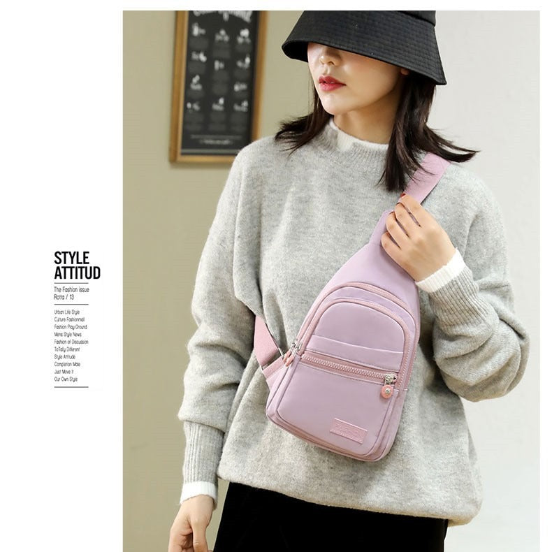 New trendy and fashionable multi-layer chest bag for women, simple and lightweight nylon fabric shoulder bag, Korean version leisure travel crossbody backpack - Korvel