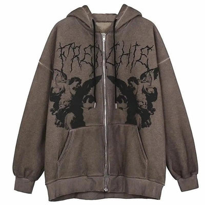 Trendy Vintage Hip Hop Streetwear Zipper Hoodie