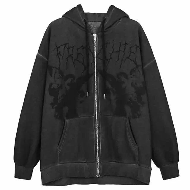 Trendy Vintage Hip Hop Streetwear Zipper Hoodie