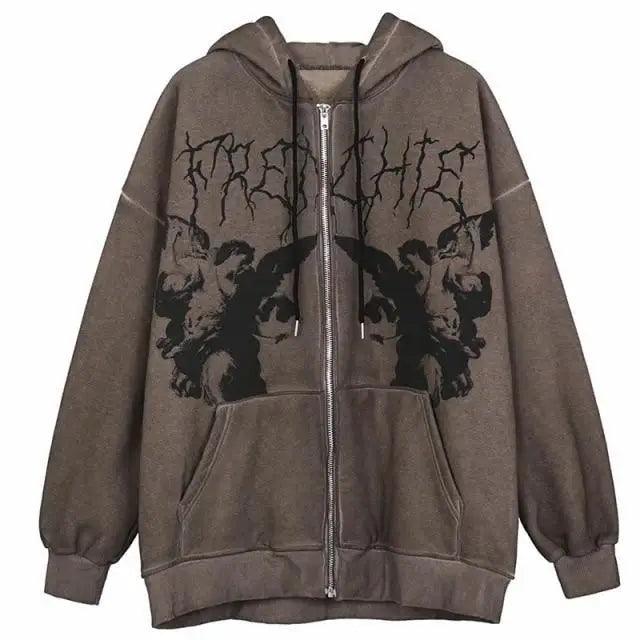 Trendy Vintage Hip Hop Streetwear Zipper Hoodie