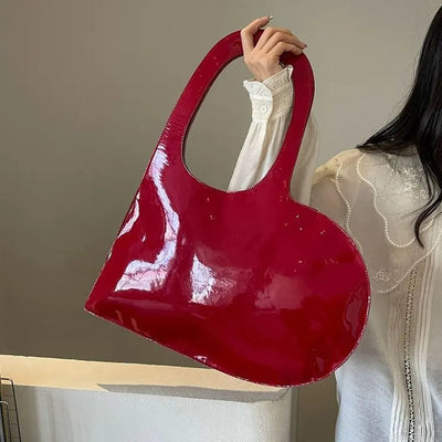 New Unisex Personalized Creative Lacquer Skin Love Shape Shoulder Bag Punk Underarm Bag Women's Handheld PU Photo Bag - Korvel
