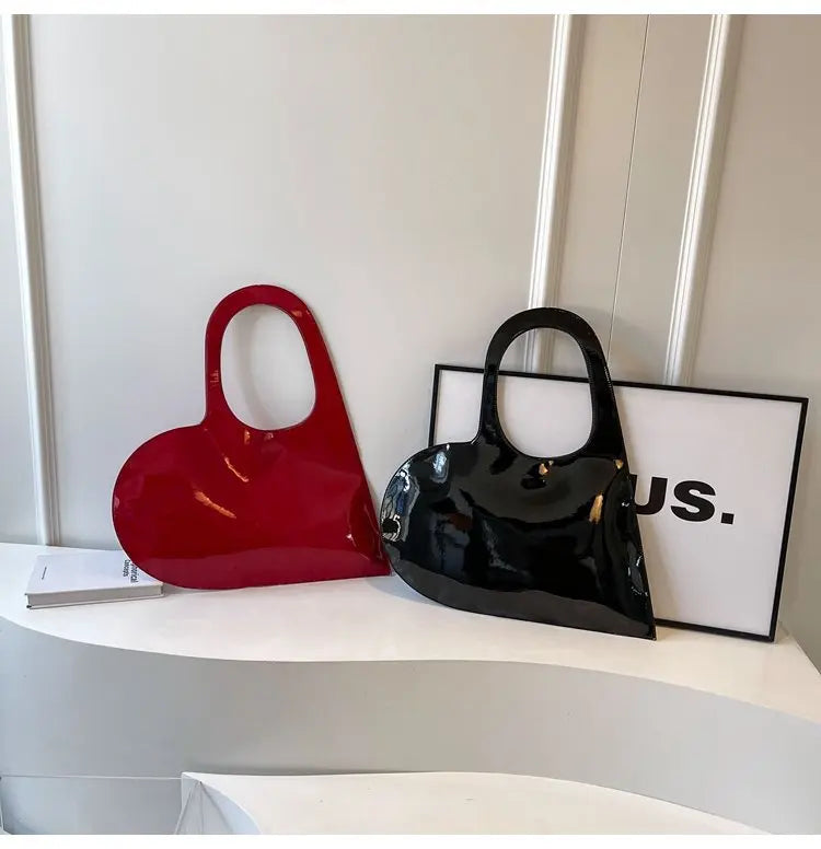 New Unisex Personalized Creative Lacquer Skin Love Shape Shoulder Bag Punk Underarm Bag Women's Handheld PU Photo Bag - Korvel