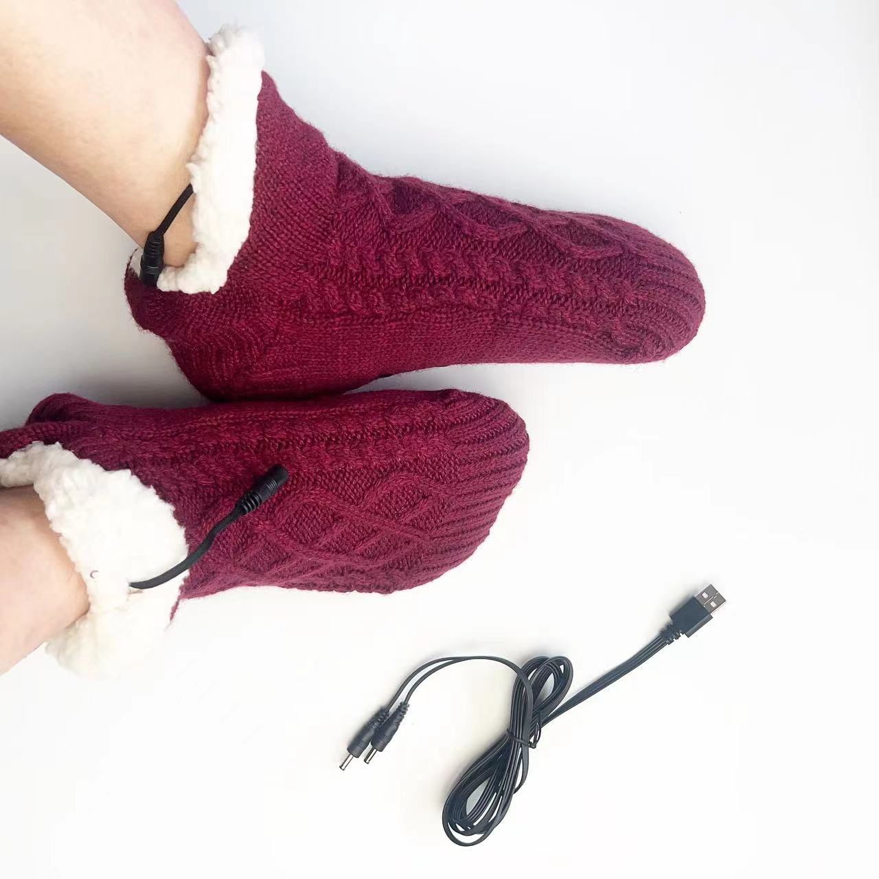 New USB Foot Warmer Home Electric Floor Socks Winter Home Foot Protection Warm Christmas Socks - Korvel
