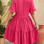 New V-neck jacquard waist cinched five quarter sleeve pleated dress - Korvel