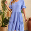 New V-neck jacquard waist cinched five quarter sleeve pleated dress - Korvel