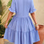 New V-neck jacquard waist cinched five quarter sleeve pleated dress - Korvel