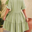 New V-neck jacquard waist cinched five quarter sleeve pleated dress - Korvel