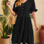 New V-neck jacquard waist cinched five quarter sleeve pleated dress - Korvel