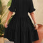 New V-neck jacquard waist cinched five quarter sleeve pleated dress - Korvel