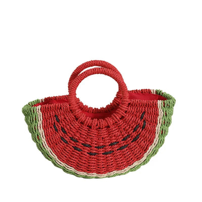 New Watermelon Straw Women Shoulder Bags Luxury Designer Fashion Bohemia Female Crossbody Bag Handmade Cute Fruit Handbag - Korvel