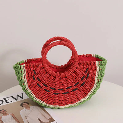 New Watermelon Straw Women Shoulder Bags Luxury Designer Fashion Bohemia Female Crossbody Bag Handmade Cute Fruit Handbag - Korvel