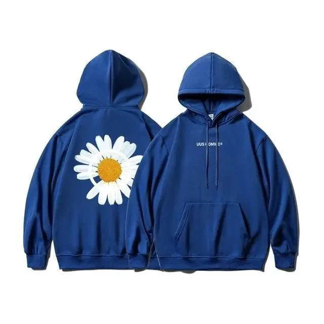 Cozy Oversized Hooded Sweatshirt for Men & Women - Sunflower Print - Korvel