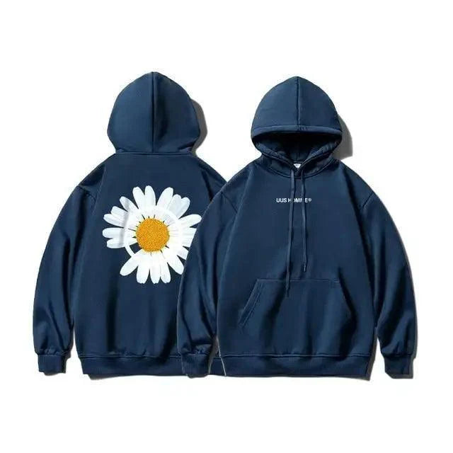 Cozy Oversized Hooded Sweatshirt for Men & Women - Sunflower Print - Korvel