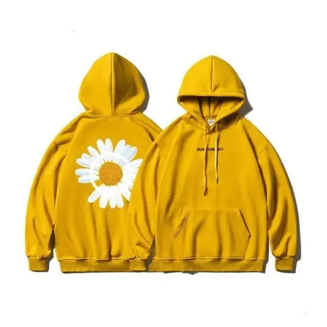 Cozy Oversized Hooded Sweatshirt for Men & Women - Sunflower Print - Korvel