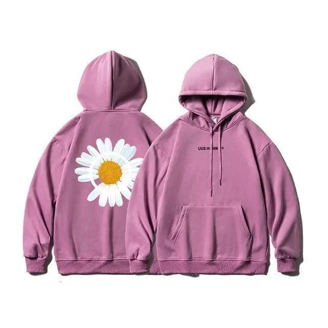 Cozy Oversized Hooded Sweatshirt for Men & Women - Sunflower Print - Korvel