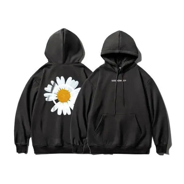Cozy Oversized Hooded Sweatshirt for Men & Women - Sunflower Print - Korvel