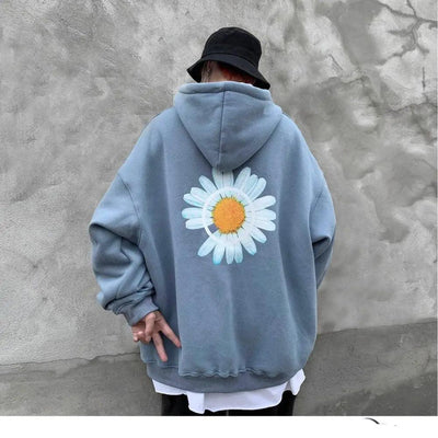 Cozy Oversized Hooded Sweatshirt for Men & Women - Sunflower Print - Korvel