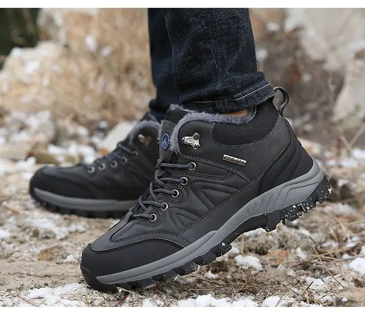 New winter sports shoes for men, outdoor shoes with plush insulation, cotton shoes, lightweight hiking shoes, oversized hiking shoes - Korvel