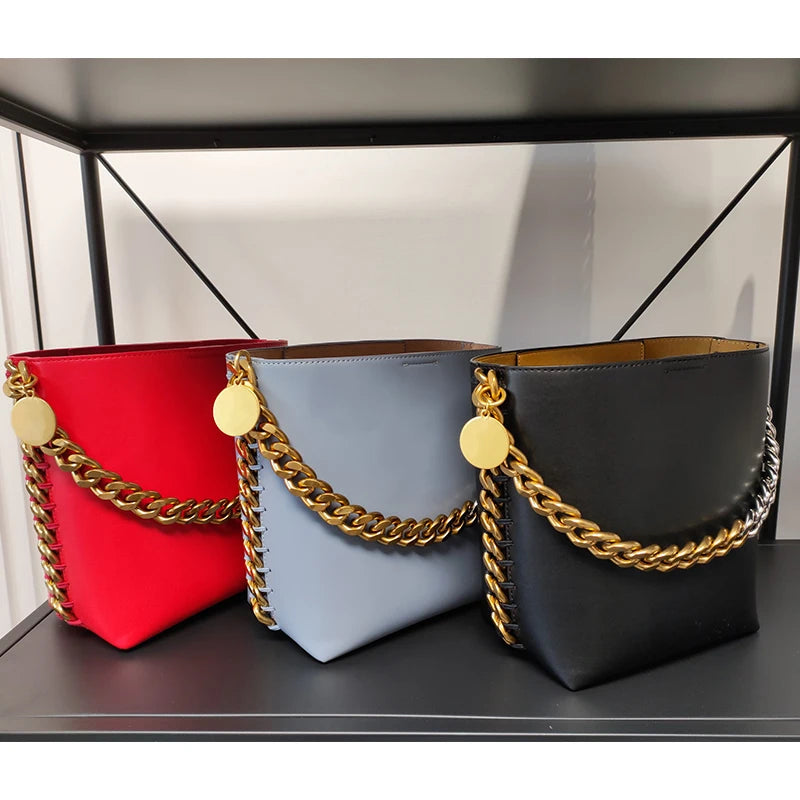 New Women's Bucket Bag Luxury Shoulder Bag High Quality Handbag Fashion Women's Bag Thick Chain Party Bag Wallet - Korvel