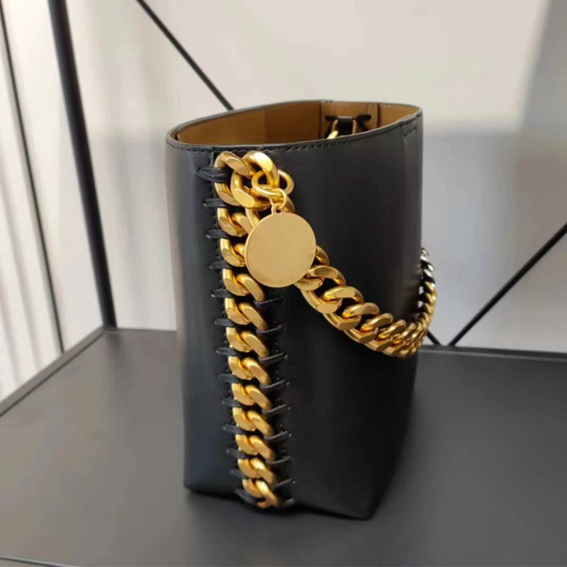 New Women's Bucket Bag Luxury Shoulder Bag High Quality Handbag Fashion Women's Bag Thick Chain Party Bag Wallet - Korvel