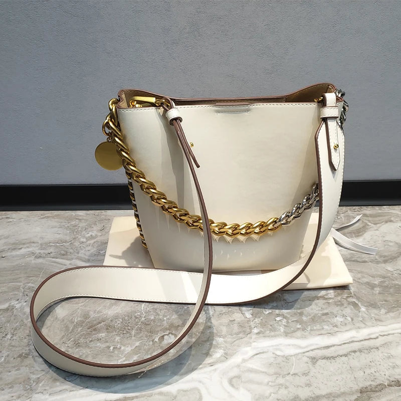 New Women's Bucket Bag Luxury Shoulder Bag High Quality Handbag Fashion Women's Bag Thick Chain Party Bag Wallet - Korvel