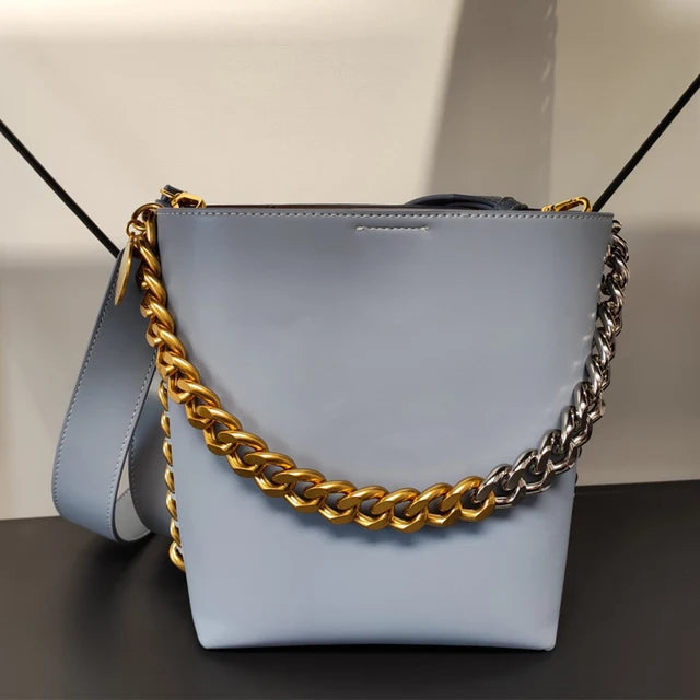 New Women's Bucket Bag Luxury Shoulder Bag High Quality Handbag Fashion Women's Bag Thick Chain Party Bag Wallet - Korvel