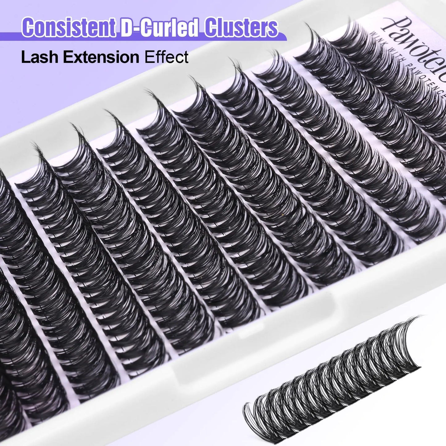 Kit de Extensión de Pestañas DIY Pawotence - 280pcs Clusters Individuales