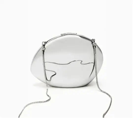niche Metal shell shape clutch bag Smooth mirror surface silver gold women evening party cute purse handbag  new - Korvel
