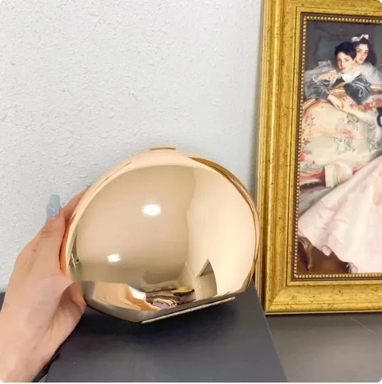 niche Metal shell shape clutch bag Smooth mirror surface silver gold women evening party cute purse handbag  new - Korvel
