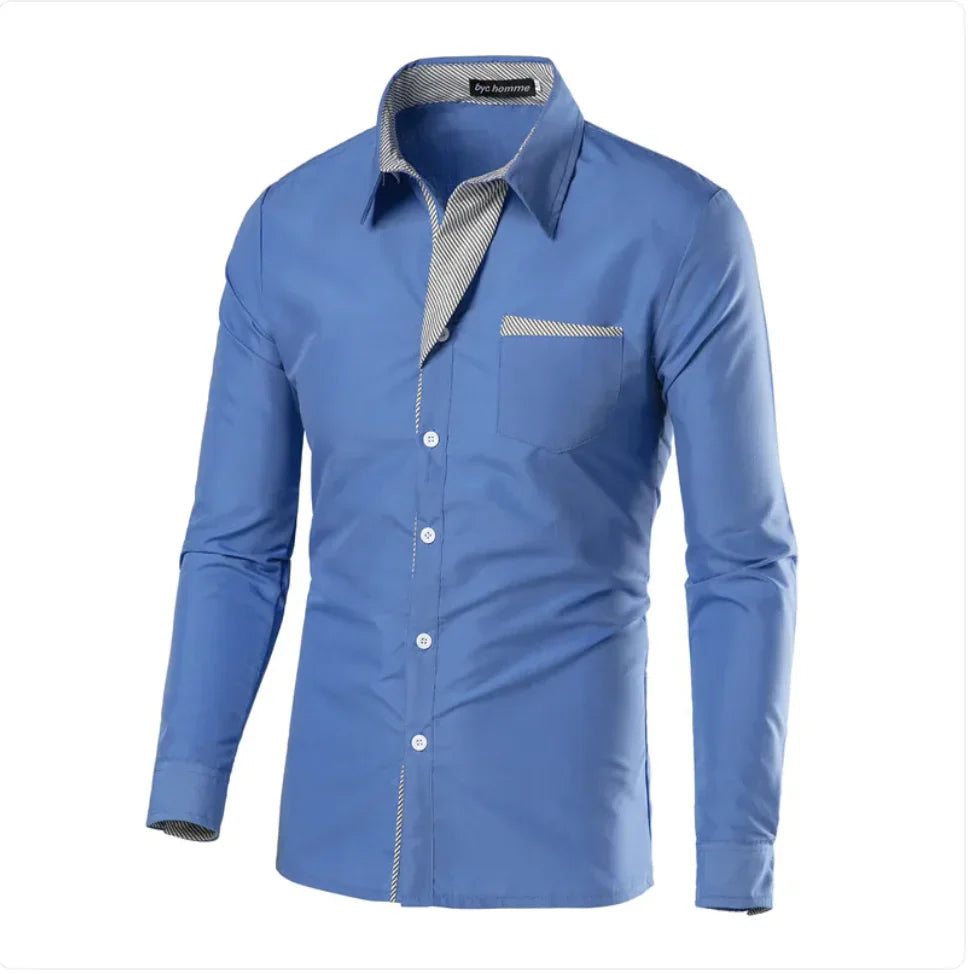 European and American Men's Long Sleeve Color Block Shirt