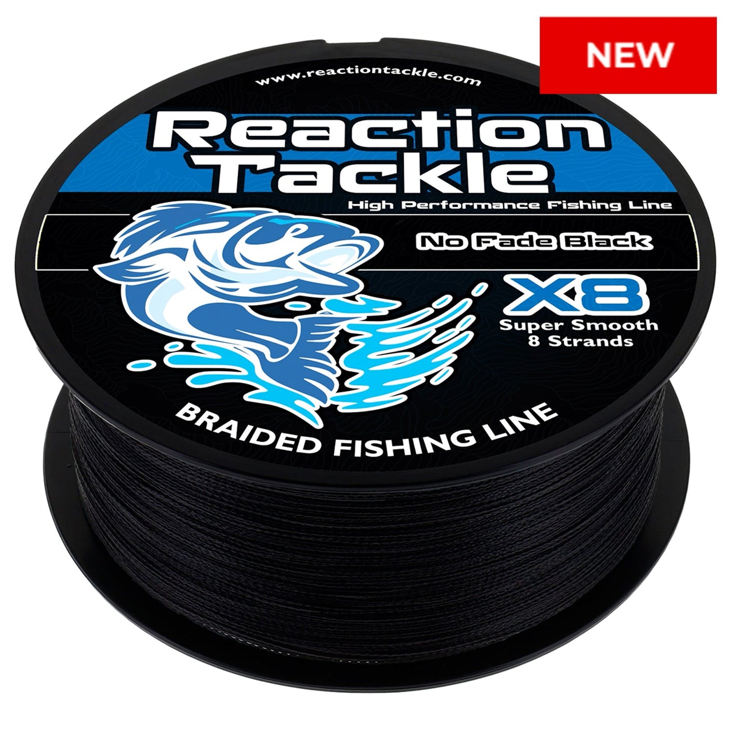 Línea de pesca trenzada Reaction Tackle X8 - Sin decoloración, negra, 8 hebras - NUEVA