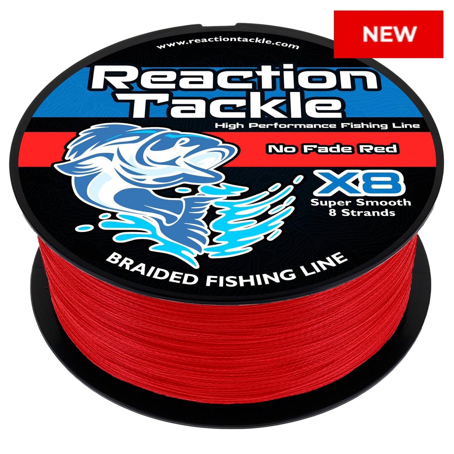 Línea de pesca trenzada Reaction Tackle X8 - SIN DECOLORACIÓN, 8 hebras, color rojo - NUEVA