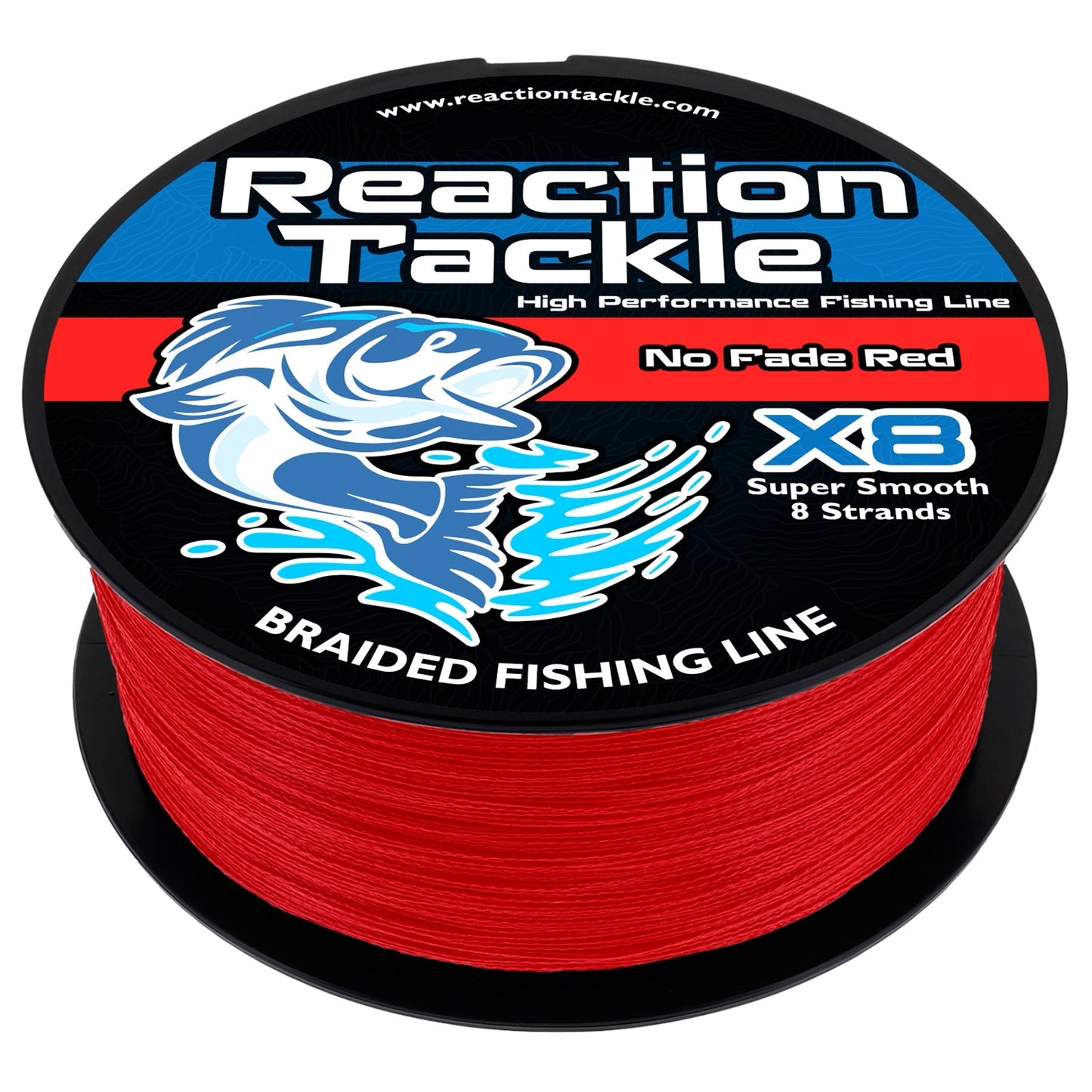 Línea de pesca trenzada Reaction Tackle X8 - SIN DECOLORACIÓN, 8 hebras, color rojo - NUEVA