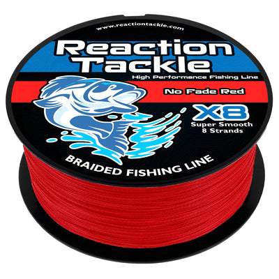 Reaction Tackle X8 Braided Fishing Line - Fade-Resistant Red