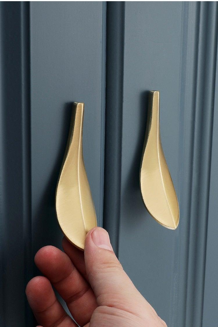 Nordic Style Solid Brass Gold Leaf Cabinet Knob