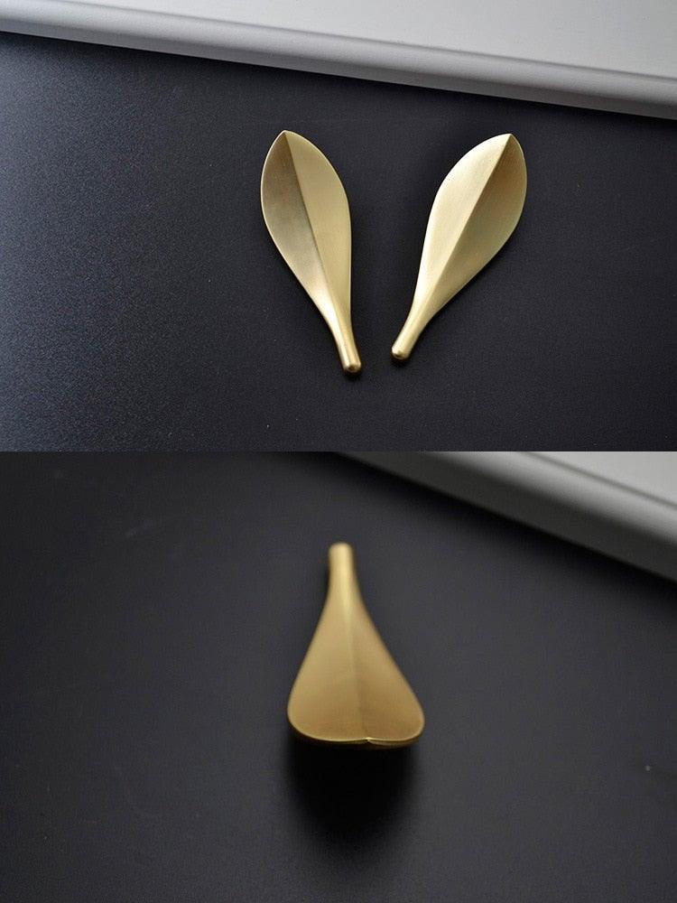 Nordic Style Solid Brass Gold Leaf Cabinet Knob