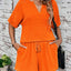 Notched Half Sleeve Top and Shorts Set - Korvel