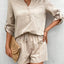 Notched Long Sleeve Top and Shorts Set - Korvel