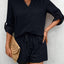 Notched Long Sleeve Top and Shorts Set - Korvel