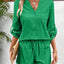 Notched Long Sleeve Top and Shorts Set - Korvel