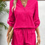Notched Long Sleeve Top and Shorts Set - Korvel