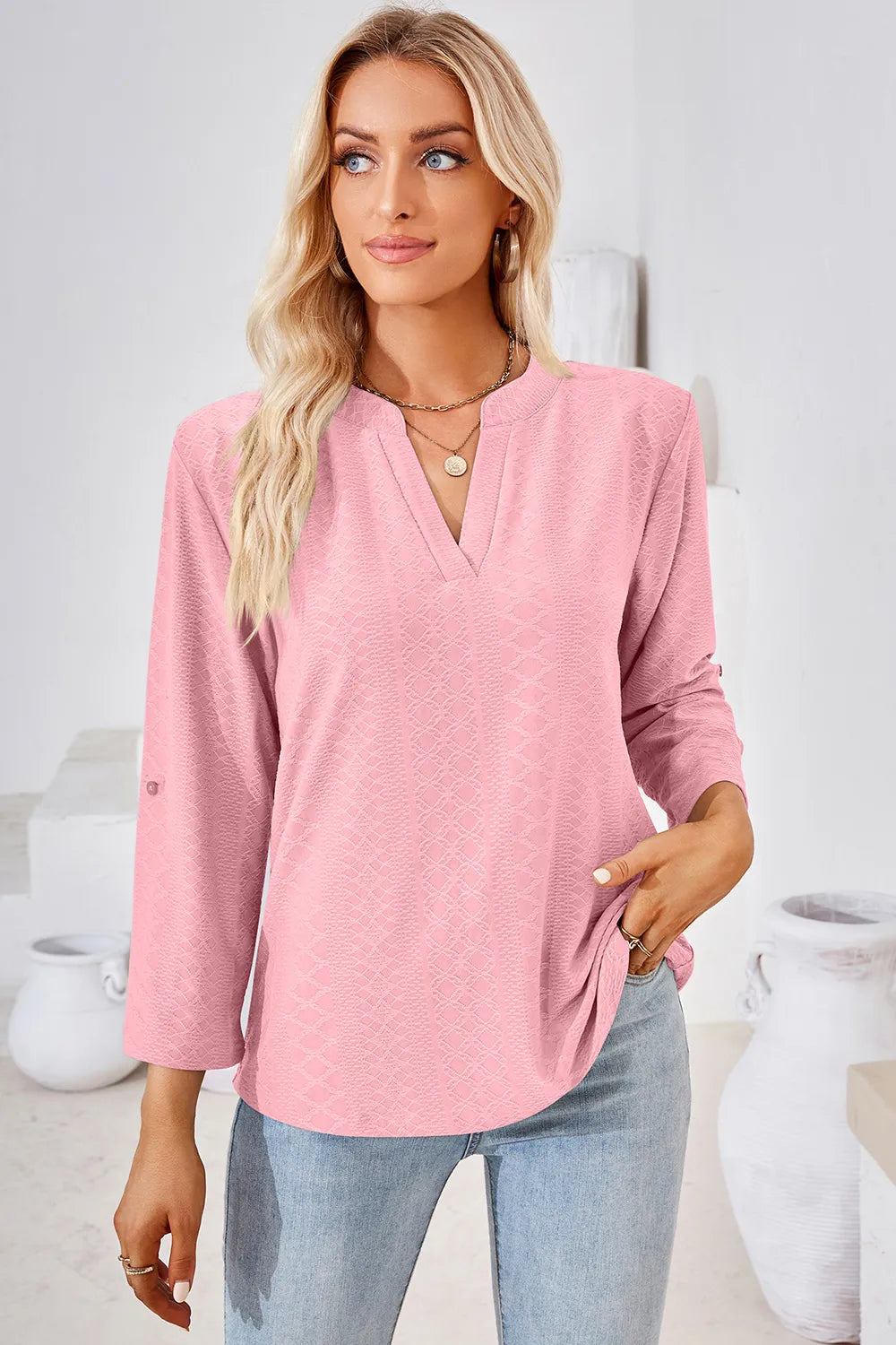 Notched Roll-Tab Sleeve T-Shirt - Korvel
